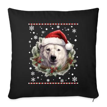 Polar bear with Christmas hat celebrates Christmas - Sofa pillowcase 17,3'' x 17,3'' (45 x 45 cm) - black - Front