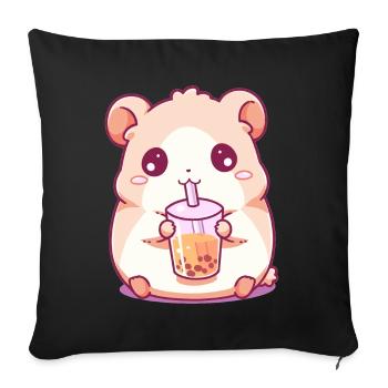 Kawaii Hamster Boissons Boba Bubble Tea Chibi - Housse de coussin décorative 45 x 45 cm - noir - Devant
