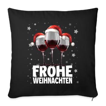 Frohe Weihnachten Weinglas mit Weihnachtsmütze - Sofakissenbezug 45 x 45 cm - Schwarz - Vorne