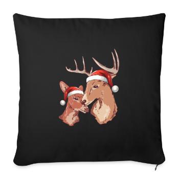 Cute reindeer with santa hat - Sofa pillowcase 17,3'' x 17,3'' (45 x 45 cm) - black - Front