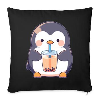 Kawaii Penguin Drinks Boba Bubble Tea Chibi - Sofa pillowcase 17,3'' x 17,3'' (45 x 45 cm) - black - Front