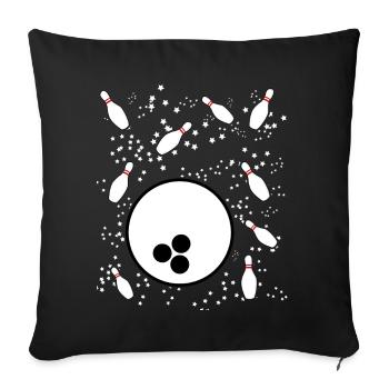 Boule de bowling dans l’espace avec des quilles de bowling - Housse de coussin décorative 45 x 45 cm - noir - Devant