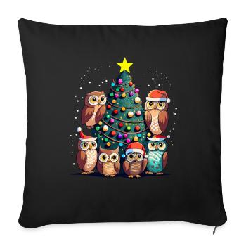 Owls with santa hat celebrating Christmas - Sofa pillowcase 17,3'' x 17,3'' (45 x 45 cm) - black - Front