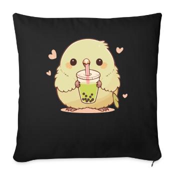 Inséparable kawaii boit Boba Bubble Tea Chibi - Housse de coussin décorative 45 x 45 cm - noir - Devant