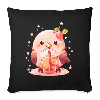 Inséparable kawaii boit Boba Bubble Tea Chibi - Housse de coussin décorative 45 x 45 cm - noir - Devant