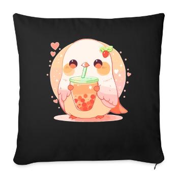 Inséparable kawaii boit Boba Bubble Tea Chibi - Housse de coussin décorative 45 x 45 cm - noir - Devant