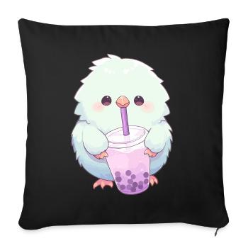 Inséparable kawaii boit Boba Bubble Tea Chibi - Housse de coussin décorative 45 x 45 cm - noir - Devant