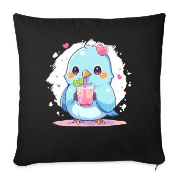 Inséparable kawaii boit Boba Bubble Tea Chibi - Housse de coussin décorative 45 x 45 cm - noir - Devant