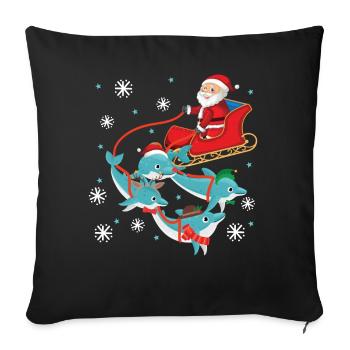 Dolphin Christmas Santa Sleigh - Sofa pillowcase 17,3'' x 17,3'' (45 x 45 cm) - black - Front