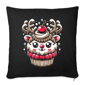 Délicatesse de renne : Cupcake de Noël sucré - Housse de coussin décorative 45 x 45 cm - noir - Devant