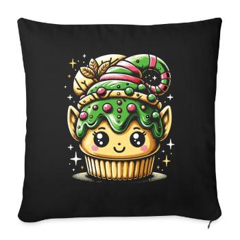 Sweet Elf Delight: Christmas Cupcake - Sofa pillowcase 17,3'' x 17,3'' (45 x 45 cm) - black - Front