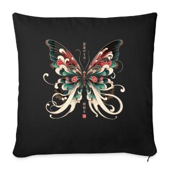 Ailes Zen : Papillon japonais - Housse de coussin décorative 45 x 45 cm - noir - Devant
