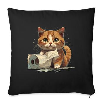 Chaton espiègle : Plaisir de la toilette - Housse de coussin décorative 45 x 45 cm - noir - Devant