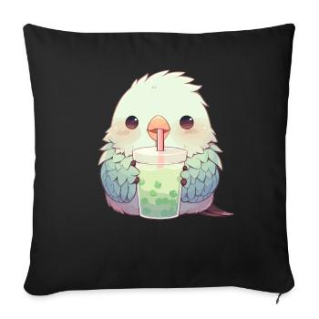 Inséparable kawaii boit Boba Bubble Tea Chibi - Housse de coussin décorative 45 x 45 cm - noir - Devant