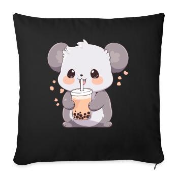 Kawaii Koala Boissons Boba Bubble Tea Chibi - Housse de coussin décorative 45 x 45 cm - noir - Devant