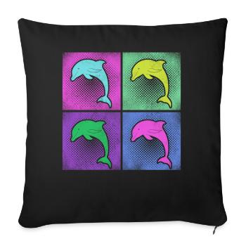 Dauphin rétro des années 80 des années 90 Vintage - Housse de coussin décorative 45 x 45 cm - noir - Devant