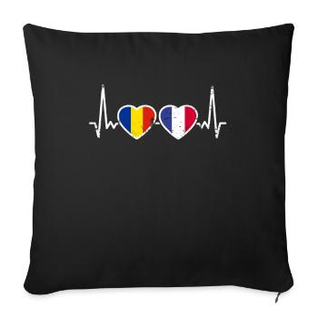 Roumanie France Vintage Heartbeat drapeau - Housse de coussin décorative 45 x 45 cm - noir - Devant