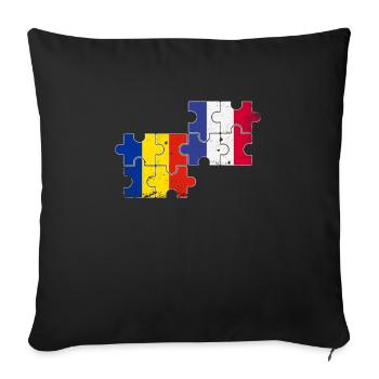 Roumanie France Vintage Drapeau Français Roumain - Housse de coussin décorative 45 x 45 cm - noir - Devant