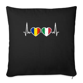 Romania Italy Vintage Heartbeat Flag Romanian - Sofa pillowcase 17,3'' x 17,3'' (45 x 45 cm) - black - Front
