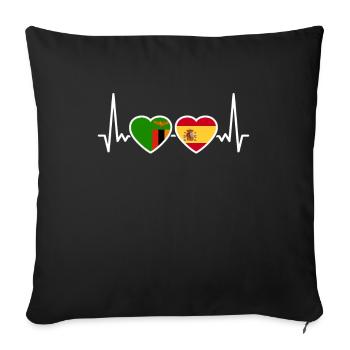 Zambie, Espagne, Heartbeat, Drapeau, Espagne, Zambien - Housse de coussin décorative 45 x 45 cm - noir - Devant
