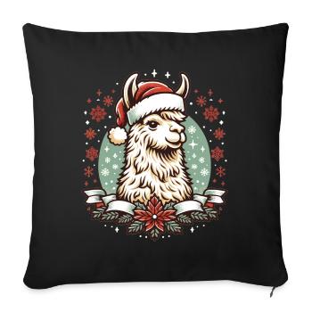 Llama in Christmas Robe: Festive Joy - Sofa pillowcase 17,3'' x 17,3'' (45 x 45 cm) - black - Front