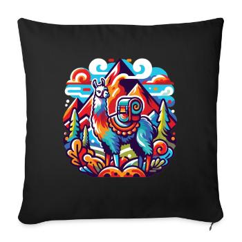 Wanderfreudiges Lama: Von Gipfel zu Gipfel - Sofakissenbezug 45 x 45 cm - Schwarz - Vorne