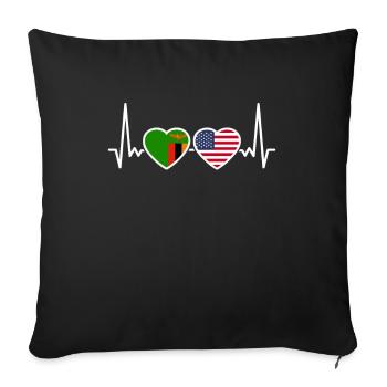 Zambie, États-Unis, Heartbeat, Drapeau, Américain, Zambien - Housse de coussin décorative 45 x 45 cm - noir - Devant