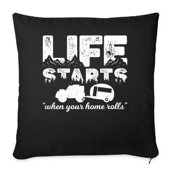 La vie commence quand votre maison roule - Housse de coussin décorative 45 x 45 cm - noir - Devant
