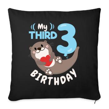 3ème anniversaire, 3 ans, loutre kawaii, dicton - Housse de coussin décorative 45 x 45 cm - noir - Devant