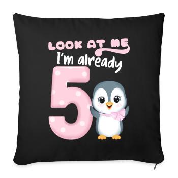 5th Children's Birthday Party, 5 Years Old, Kawaii Penguin - Sofa pillowcase 17,3'' x 17,3'' (45 x 45 cm) - black - Front