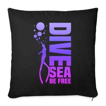 Diving, Apnea Diving, Apnea No Limit Freediving - Sofa pillowcase 17,3'' x 17,3'' (45 x 45 cm) - black - Front