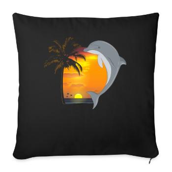 Dolphin Beach Palm Tree Sunset - Sofa pillowcase 17,3'' x 17,3'' (45 x 45 cm) - black - Front