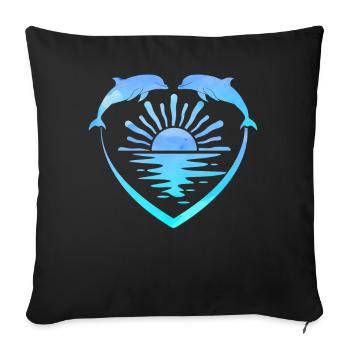 Dolphin Heart Sunset - Sofa pillowcase 17,3'' x 17,3'' (45 x 45 cm) - black - Front