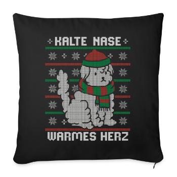 KALTE NASE WARMES HERZ Ugly Christmas Design Hund - Sofakissenbezug 45 x 45 cm - Schwarz - Vorne