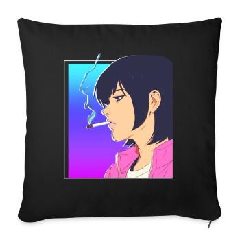 Sad Anime Girl Smoking Lofi Vaporwave Japanese Aes - Sofakissenbezug 45 x 45 cm - Schwarz - Vorne
