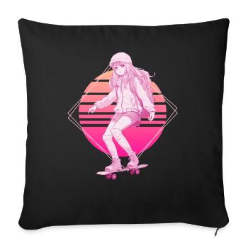 Skater Girl Lofi Skateboard Japanese Vaporwave Ret - Sofakissenbezug 45 x 45 cm - Schwarz - Vorne