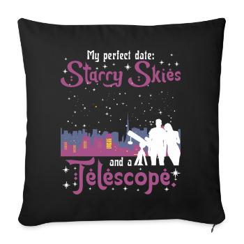 Mein perfektes Date: Sternenhimmel und ein Teleskop. - Sofakissenbezug 45 x 45 cm - Schwarz - Vorne