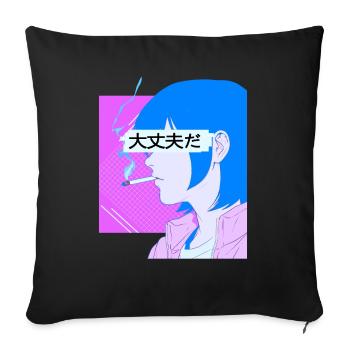 90's Sad Anime Girl Smoking Retro Lofi Japanese Ae - Sofakissenbezug 45 x 45 cm - Schwarz - Vorne