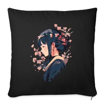 Esthétique japonaise vintage Otaku Anime Girl - Housse de coussin décorative 45 x 45 cm - noir - Devant