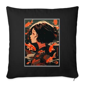 Esthétique japonaise vintage Otaku Anime fille - Housse de coussin décorative 45 x 45 cm - noir - Devant