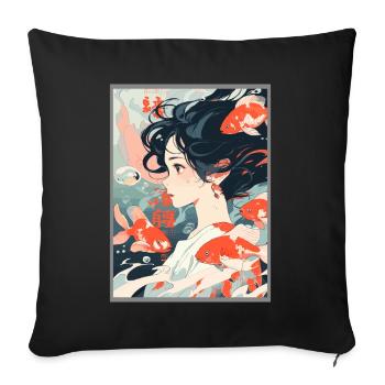 Esthétique japonaise vintage Otaku Anime fille - Housse de coussin décorative 45 x 45 cm - noir - Devant