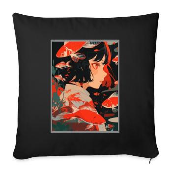Esthétique japonaise vintage Otaku Anime fille - Housse de coussin décorative 45 x 45 cm - noir - Devant