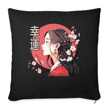 Esthétique japonaise vintage Otaku Anime fille - Housse de coussin décorative 45 x 45 cm - noir - Devant