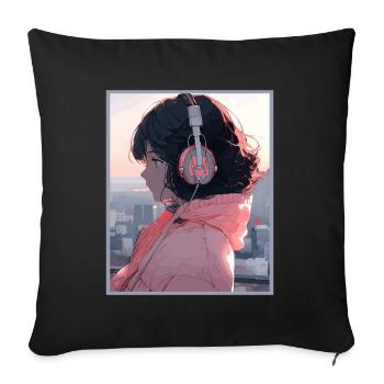 Esthétique japonaise vintage Otaku Anime fille - Housse de coussin décorative 45 x 45 cm - noir - Devant