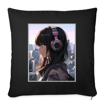 Esthétique japonaise vintage Otaku Anime fille - Housse de coussin décorative 45 x 45 cm - noir - Devant