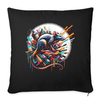 Rat d’art de rue : dynamique du graffiti - Housse de coussin décorative 45 x 45 cm - noir - Devant