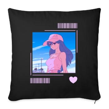 Kawaii Lofi 80's Anime Soft Girl Aesthetic Retro S - Sofakissenbezug 45 x 45 cm - Schwarz - Vorne