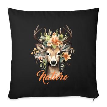 Deer with Flowers Nature Forest Nature Friends of Nature Hiking - Sofa pillowcase 17,3'' x 17,3'' (45 x 45 cm) - black - Front