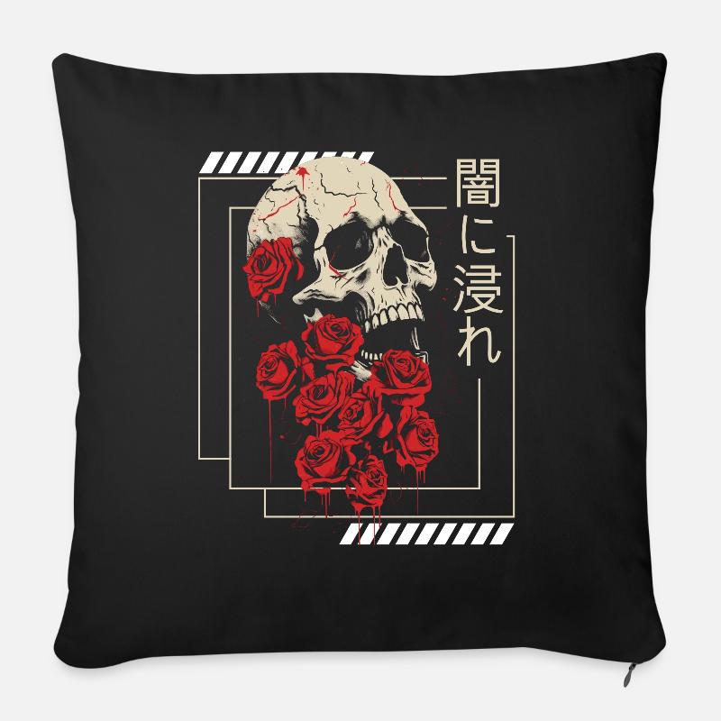 Skull Grunge Aesthetic Roses Japanese Gothic Soft - Sofakissenbezug 45 x 45 cm - Schwarz