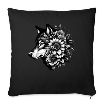 Wolf Blumen Tier Grafik Wolfsliebhaber - Sofakissenbezug 45 x 45 cm - Schwarz - Vorne